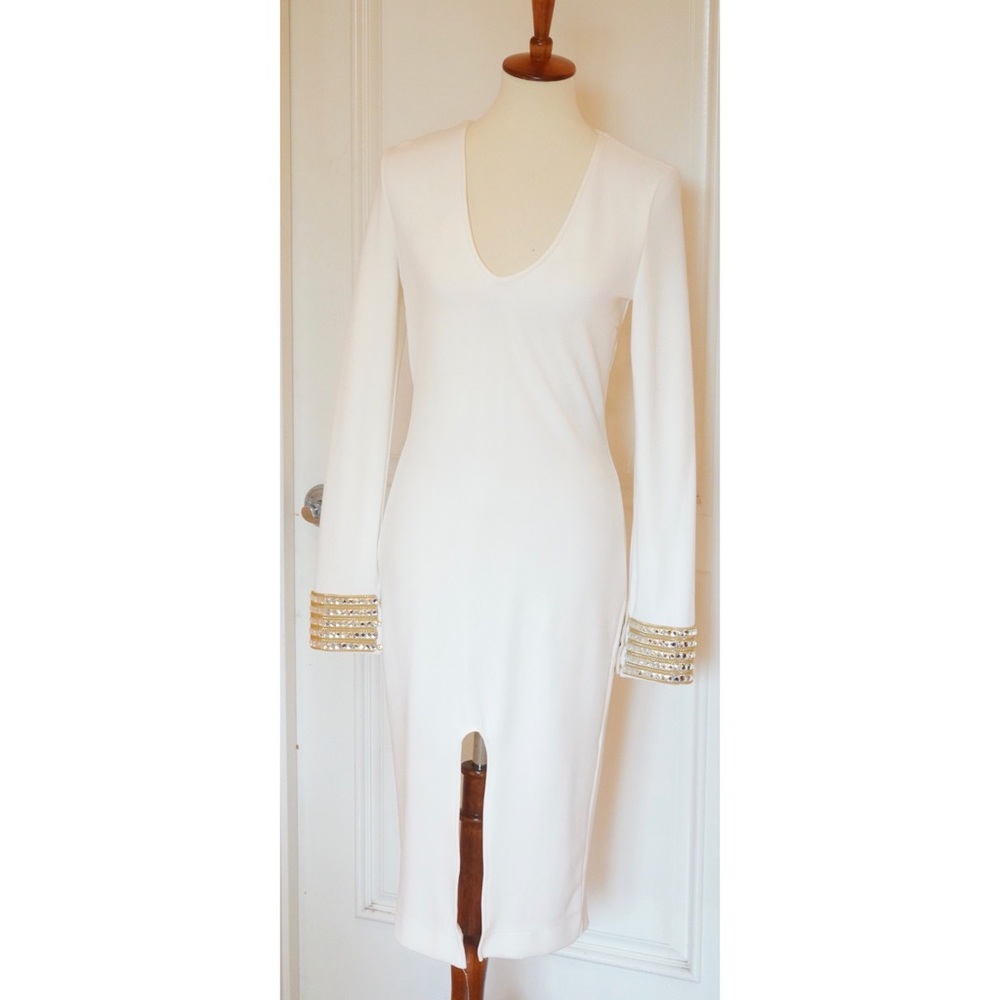 White dress with embellished wrists